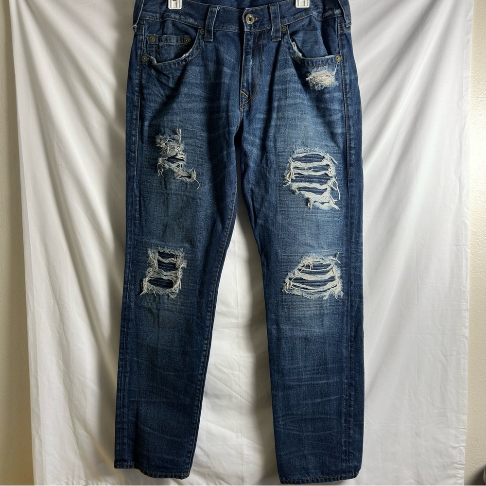 True Religion Geno Jeans 36x32 Distressed Relaxed Bootcut 5 Pockets Blue Cotton